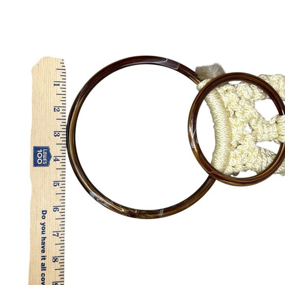 Vintage Macrame Towel Holder Owl Brown and Tan Mid Century - Picture 5 of 8